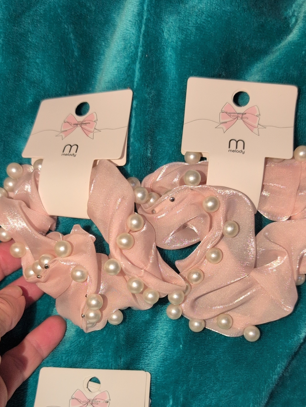 Melody Pink Pearl-Embellished Scrunchie (Set of 2)